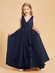 Tulle Junior Bridesmaid Dresses Satin Top Glamourous Bowknot Dark Navy