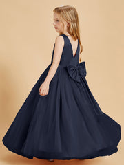 Tulle Junior Bridesmaid Dresses Satin Top Glamourous Bowknot Dark Navy