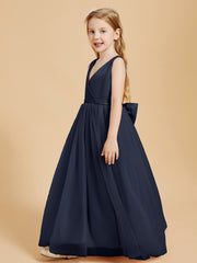 Tulle Junior Bridesmaid Dresses Satin Top Glamourous Bowknot Dark Navy