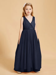 Tulle Junior Bridesmaid Dresses Satin Top Glamourous Bowknot Dark Navy