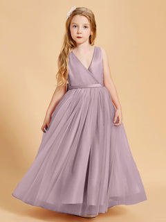 Tulle Junior Bridesmaid Dresses Satin Top Glamourous Bowknot Dusk