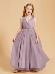 Tulle Junior Bridesmaid Dresses Satin Top Glamourous Bowknot Dusk