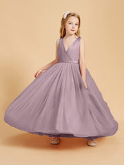 Tulle Junior Bridesmaid Dresses Satin Top Glamourous Bowknot Dusk