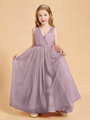 Tulle Junior Bridesmaid Dresses Satin Top Glamourous Bowknot Dusk