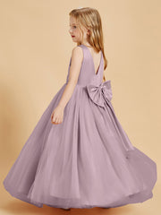 Tulle Junior Bridesmaid Dresses Satin Top Glamourous Bowknot Dusk