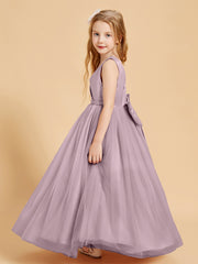 Tulle Junior Bridesmaid Dresses Satin Top Glamourous Bowknot Dusk