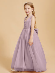Tulle Junior Bridesmaid Dresses Satin Top Glamourous Bowknot Dusk