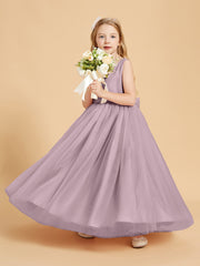 Tulle Junior Bridesmaid Dresses Satin Top Glamourous Bowknot Dusk