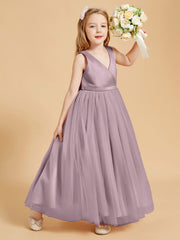 Tulle Junior Bridesmaid Dresses Satin Top Glamourous Bowknot Dusk