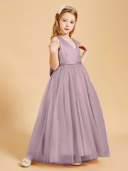 Tulle Junior Bridesmaid Dresses Satin Top Glamourous Bowknot Dusk