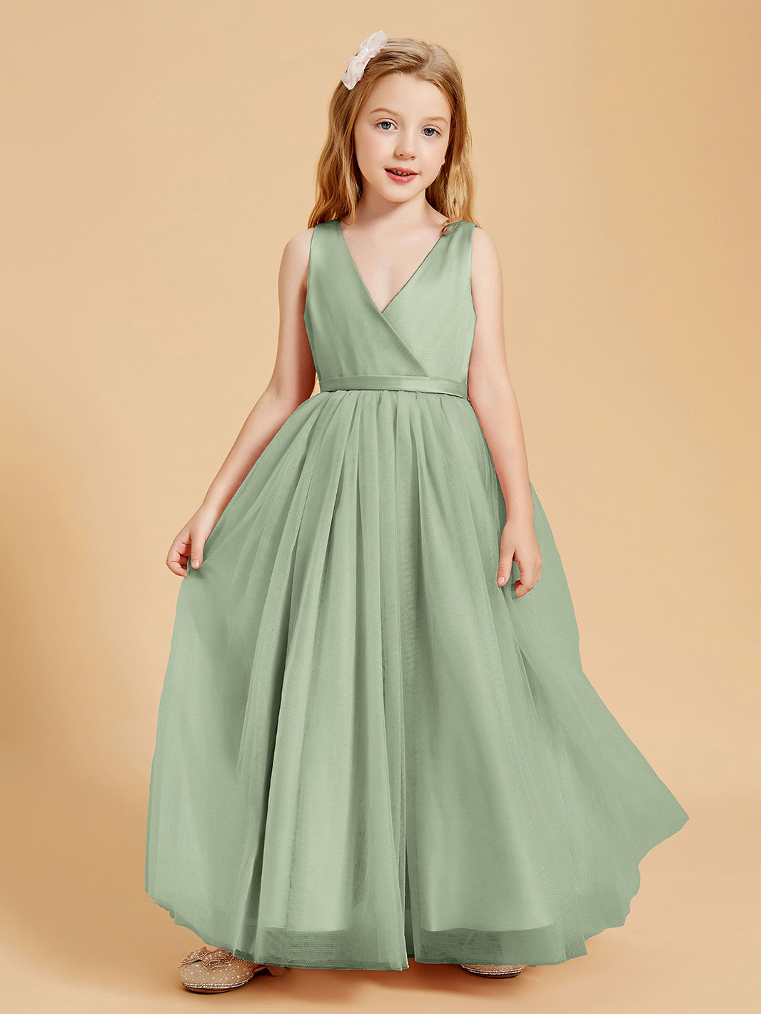 junior bridesmaid dresses WEDTREND Women Sage Green One Shoulder Dress A-Line Chiffon Long Wedding Guest Dress, Sage Green / J12 Modeled after our best BABARONI BABARONI Tulle Dusty Sage