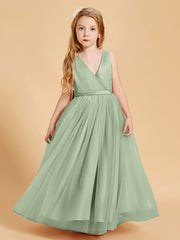BABARONI Tulle Junior Bridesmaid Dresses Satin Top Glamourous Bowknot Dusty Sage, Dusty Sage / J4 BABARONI Tulle Junior Bridesmaid Dresses Satin Top Glamourous Bowknot Dusty Sage, Dusty Sage / J4