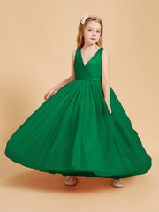 Tulle Junior Bridesmaid Dresses Satin Top Glamourous Bowknot Emerald