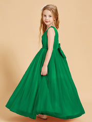 Tulle Junior Bridesmaid Dresses Satin Top Glamourous Bowknot Emerald