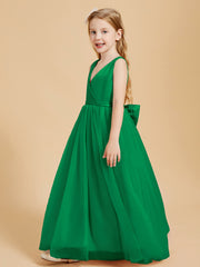 Tulle Junior Bridesmaid Dresses Satin Top Glamourous Bowknot Emerald