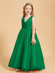 Tulle Junior Bridesmaid Dresses Satin Top Glamourous Bowknot Emerald