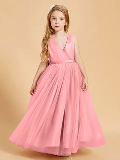 Tulle Junior Bridesmaid Dresses Satin Top Glamourous Bowknot Flamingo