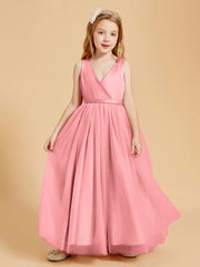 Tulle Junior Bridesmaid Dresses Satin Top Glamourous Bowknot Flamingo