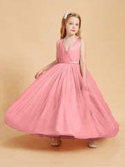 Tulle Junior Bridesmaid Dresses Satin Top Glamourous Bowknot Flamingo