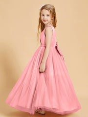Tulle Junior Bridesmaid Dresses Satin Top Glamourous Bowknot Flamingo