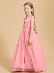 Tulle Junior Bridesmaid Dresses Satin Top Glamourous Bowknot Flamingo