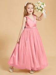 Tulle Junior Bridesmaid Dresses Satin Top Glamourous Bowknot Flamingo