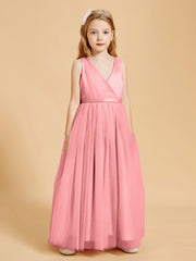 Tulle Junior Bridesmaid Dresses Satin Top Glamourous Bowknot Flamingo