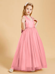 Tulle Junior Bridesmaid Dresses Satin Top Glamourous Bowknot Flamingo