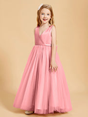 Tulle Junior Bridesmaid Dresses Satin Top Glamourous Bowknot Flamingo