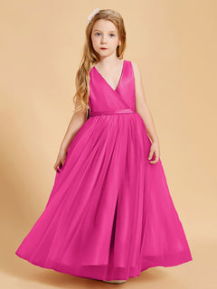 Tulle Junior Bridesmaid Dresses Satin Top Glamourous Bowknot Fuchsia