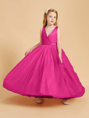 Tulle Junior Bridesmaid Dresses Satin Top Glamourous Bowknot Fuchsia