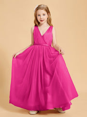 Tulle Junior Bridesmaid Dresses Satin Top Glamourous Bowknot Fuchsia