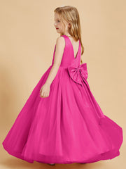 Tulle Junior Bridesmaid Dresses Satin Top Glamourous Bowknot Fuchsia