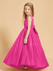 Tulle Junior Bridesmaid Dresses Satin Top Glamourous Bowknot Fuchsia