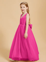 Tulle Junior Bridesmaid Dresses Satin Top Glamourous Bowknot Fuchsia