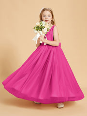Tulle Junior Bridesmaid Dresses Satin Top Glamourous Bowknot Fuchsia