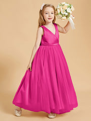 Tulle Junior Bridesmaid Dresses Satin Top Glamourous Bowknot Fuchsia