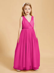 Tulle Junior Bridesmaid Dresses Satin Top Glamourous Bowknot Fuchsia
