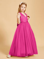 Tulle Junior Bridesmaid Dresses Satin Top Glamourous Bowknot Fuchsia