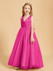 Tulle Junior Bridesmaid Dresses Satin Top Glamourous Bowknot Fuchsia