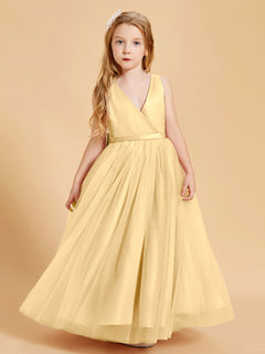 Tulle Junior Bridesmaid Dresses Satin Top Glamourous Bowknot Gold