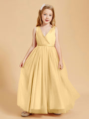 Tulle Junior Bridesmaid Dresses Satin Top Glamourous Bowknot Gold