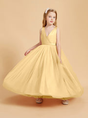 Tulle Junior Bridesmaid Dresses Satin Top Glamourous Bowknot Gold