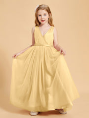 Tulle Junior Bridesmaid Dresses Satin Top Glamourous Bowknot Gold