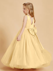 Tulle Junior Bridesmaid Dresses Satin Top Glamourous Bowknot Gold