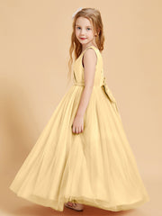 Tulle Junior Bridesmaid Dresses Satin Top Glamourous Bowknot Gold
