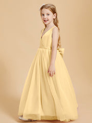 Tulle Junior Bridesmaid Dresses Satin Top Glamourous Bowknot Gold