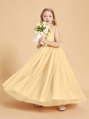 Tulle Junior Bridesmaid Dresses Satin Top Glamourous Bowknot Gold