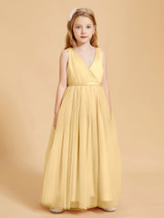 Tulle Junior Bridesmaid Dresses Satin Top Glamourous Bowknot Gold