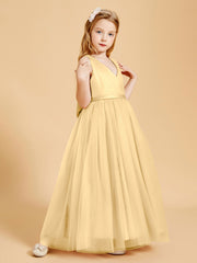 Tulle Junior Bridesmaid Dresses Satin Top Glamourous Bowknot Gold